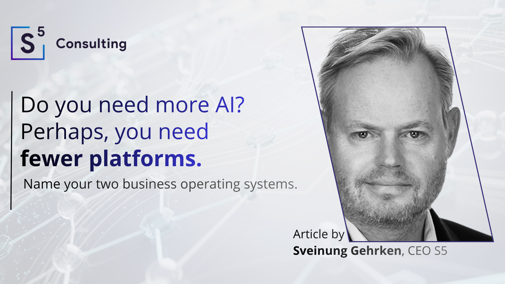 Sveinung Gehrken, CEO of S5 Consulting, asks whether Nordic SAP customers need more AI or fewer platforms, hero image for the CEO Insight on SAP business operating system strategy.